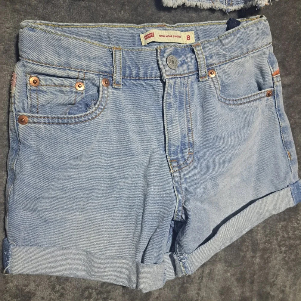 Levi Girls Denim Vest and Mini Mom Shorts Set Blue Cactus Desert Boho Western
